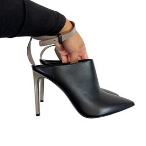 Vince Armon Ankle Strap Mule Pointed Toe Stiletto Heel Black Gray - 9.5 41